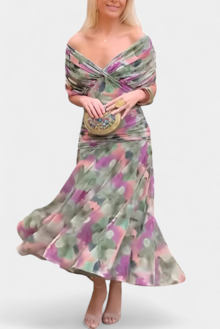 Alondra | Long dress with V-neck and floral design