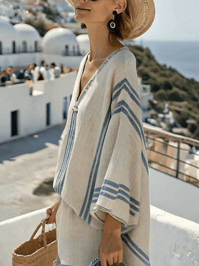 Women's Loose Striped Holiday Shorts Set