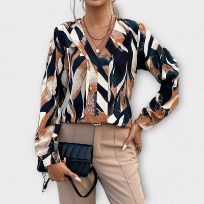 Blouse with All-Over Print and V-Neck