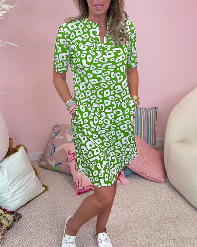 Viaro™ | Printed Dress, V-Neck and Pockets
