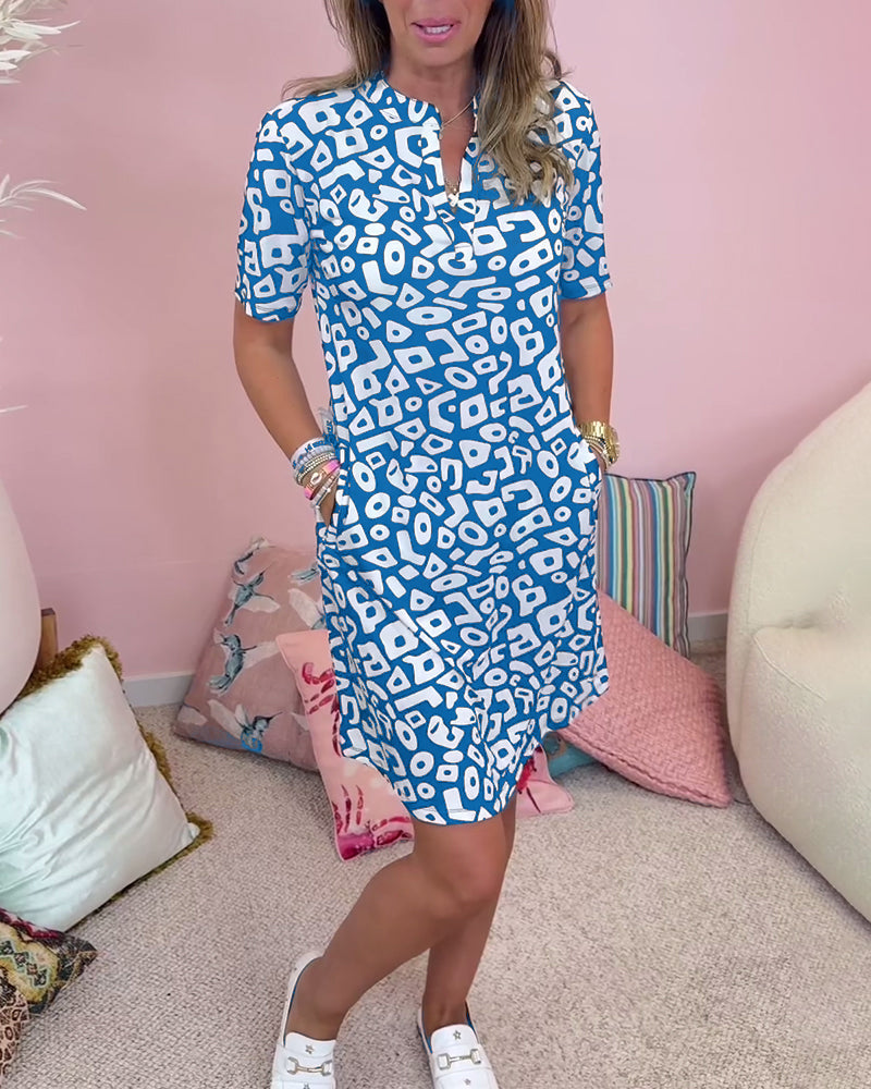 Viaro™ | Printed Dress, V-Neck and Pockets