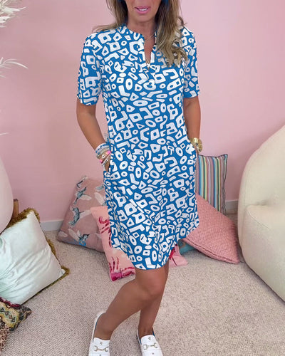 Viaro™ | Printed Dress, V-Neck and Pockets