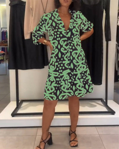 Solène | Elegant Printed V-Neck Dress