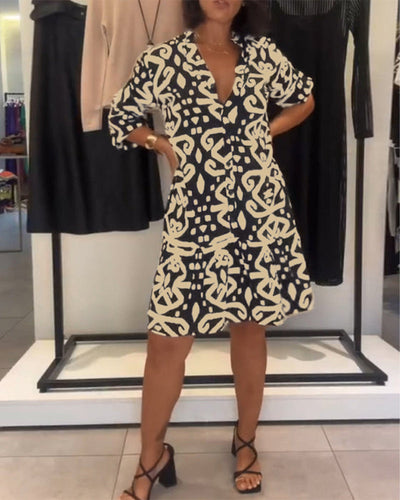Solène | Elegant Printed V-Neck Dress