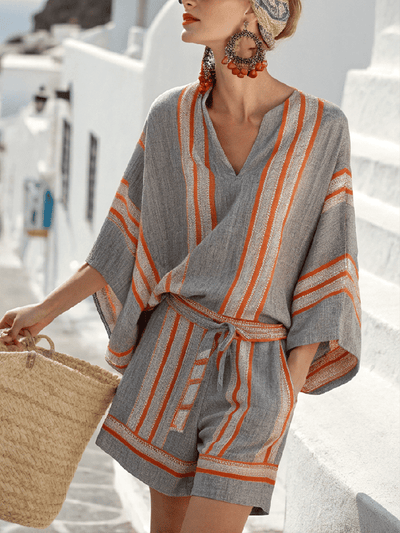 Women's Striped Belted Jumpsuit