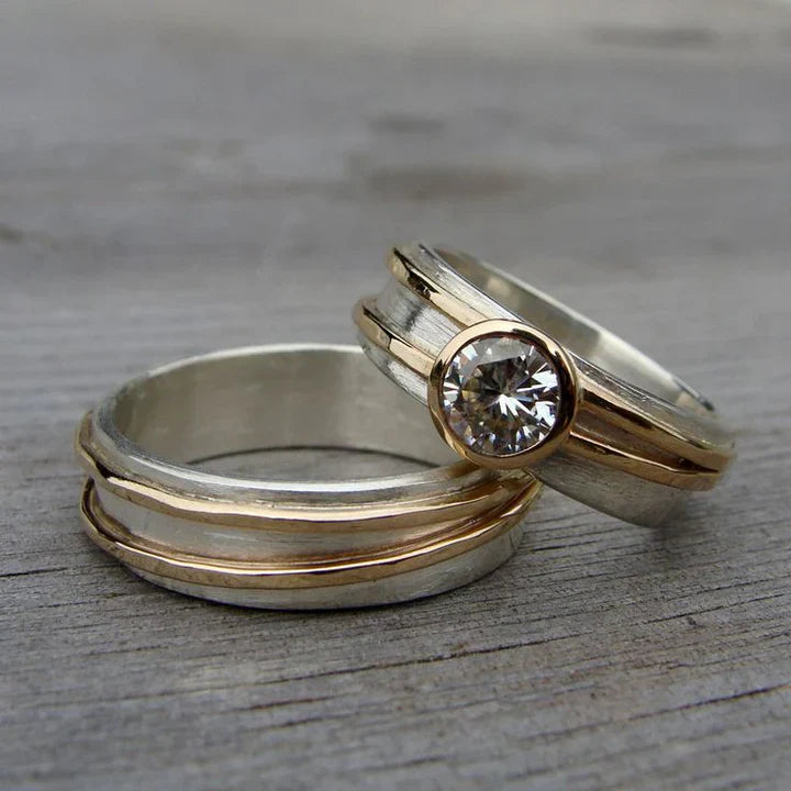 Vintage gold and silver ring set with zirconia