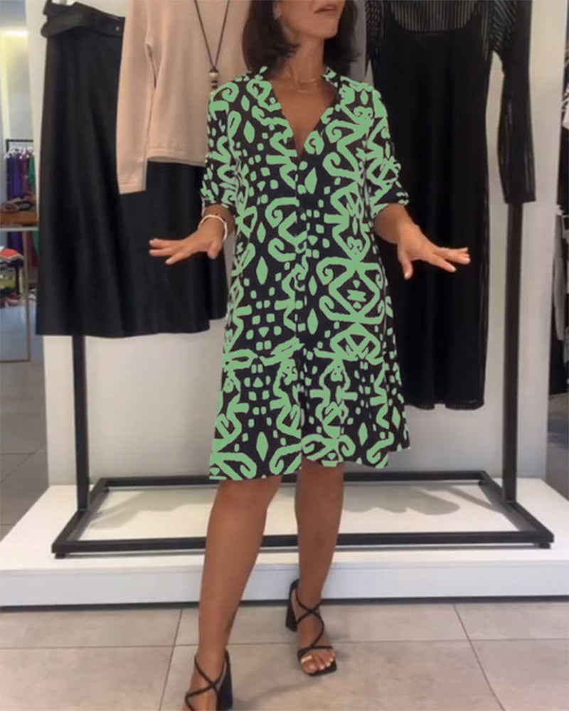 Solène | Elegant Printed V-Neck Dress