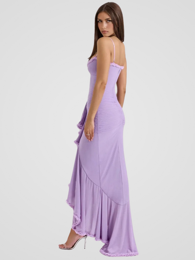 Vivienne™ | Maxi dress with ruffles, lace detail and high slit