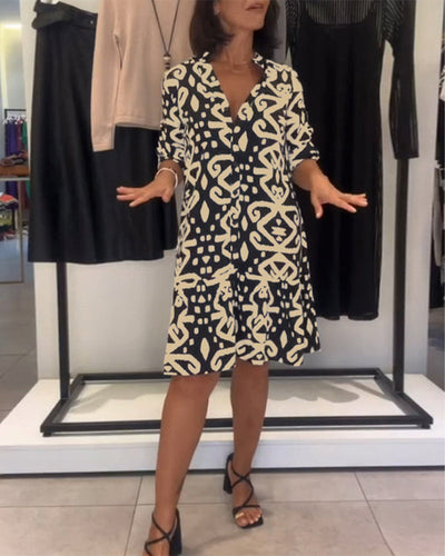 Solène | Elegant Printed V-Neck Dress