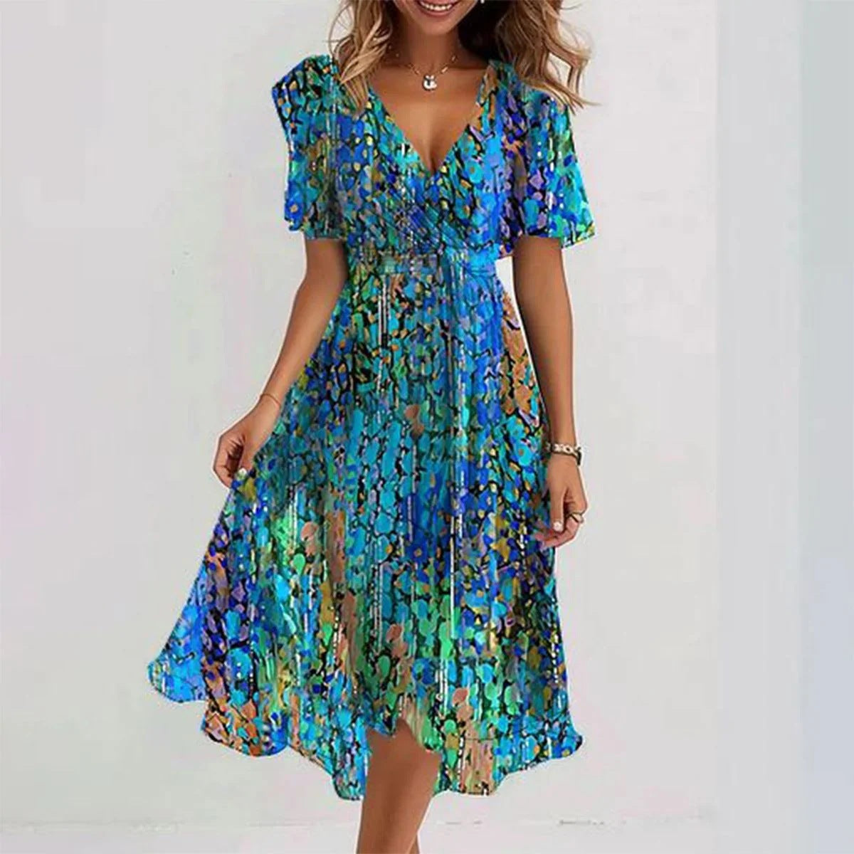 Arianna™ - Lightweight Short Sleeve Dress with Elegant Print