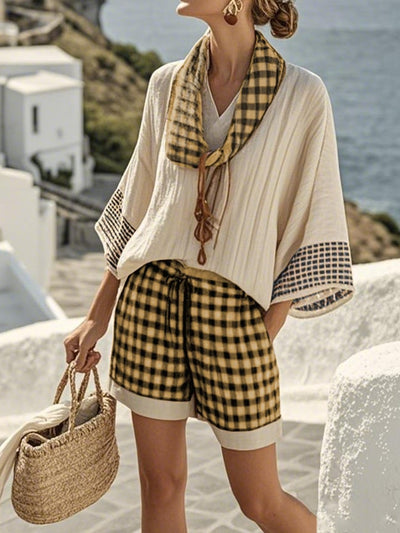Women'S Loose Striped Scarf Holiday Shorts Set