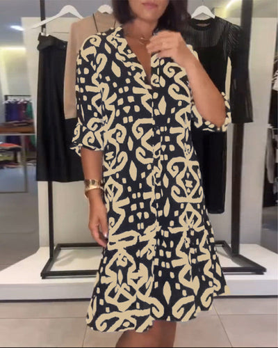 Solène | Elegant Printed V-Neck Dress