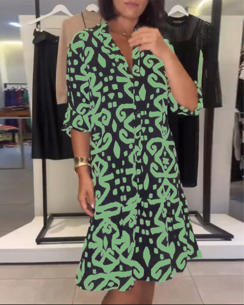 Solène | Elegant Printed V-Neck Dress