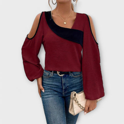 Scarlett – Colour Block Blouse, Square Neckline