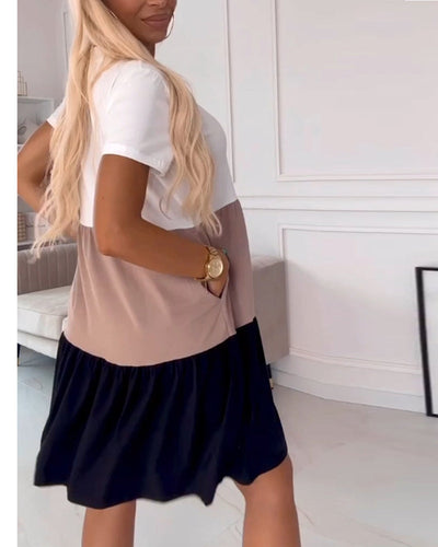 Alva | Colour Block Casual Dress with Short Sleeves