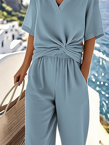 Women's Summer Cotton&Linen Cross-Pleated Suit