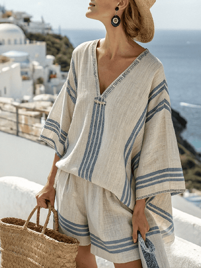 Women's Loose Striped Holiday Shorts Set