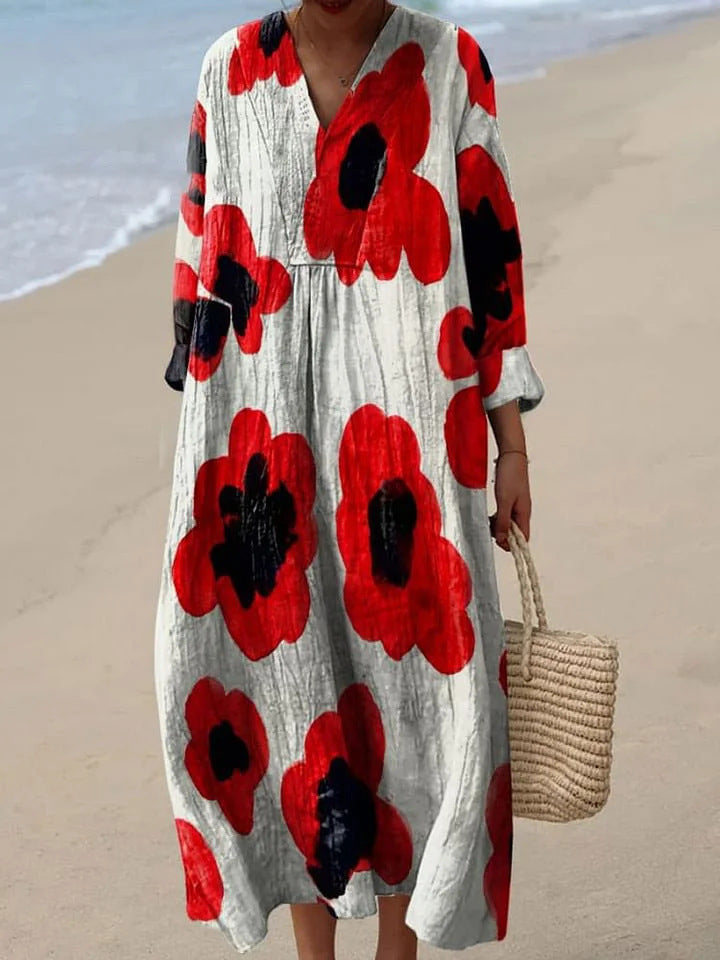 Alba | Long Floral Dress in Red.