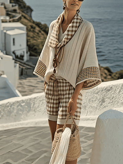 Women'S Loose Striped Scarf Holiday Shorts Set