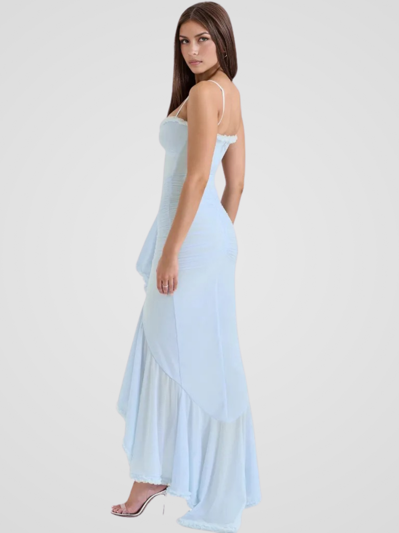 Vivienne™ | Maxi dress with ruffles, lace detail and high slit