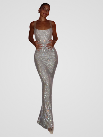 Serena™ | Sequin Maxi Dress with Open Back