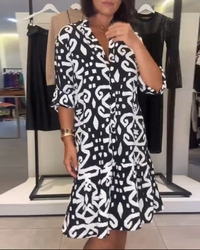 Solène | Elegant Printed V-Neck Dress