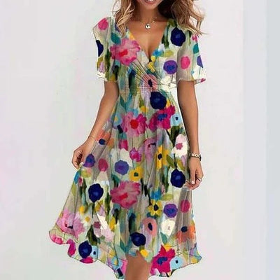 Arianna™ - Lightweight Short Sleeve Dress with Elegant Print