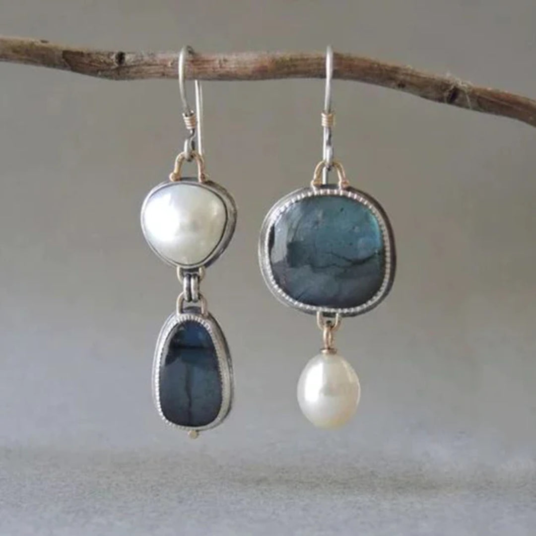 Vintage Blue Natural Stone Earrings with Beads