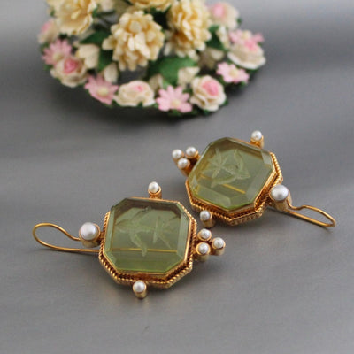 Vintage Green Earrings with Pearls