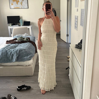 Caroline | Textured Halterneck Maxi Dress