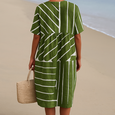 Yana | Green Geometric Pattern Dress