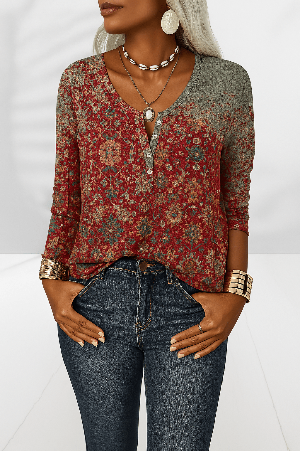 Nayla Vintage Henley Top