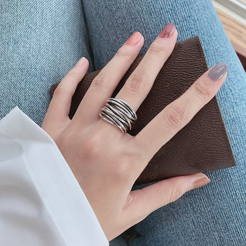 Adjustable 925 Sterling Silver Layered Ring