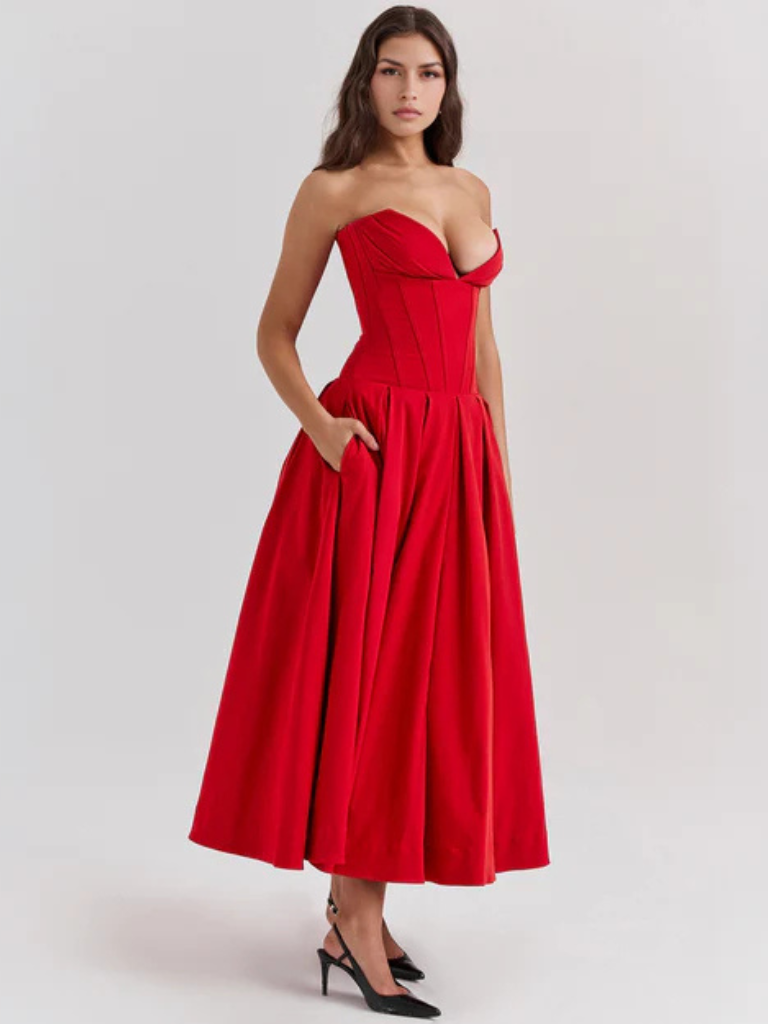 Auriane™ | Strapless midi dress with corset top