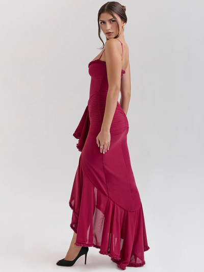 Vivienne™ | Maxi dress with ruffles, lace detail and high slit