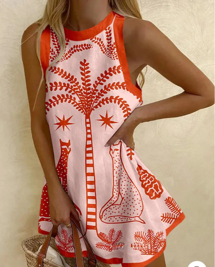 Short Dress with Palm Print
