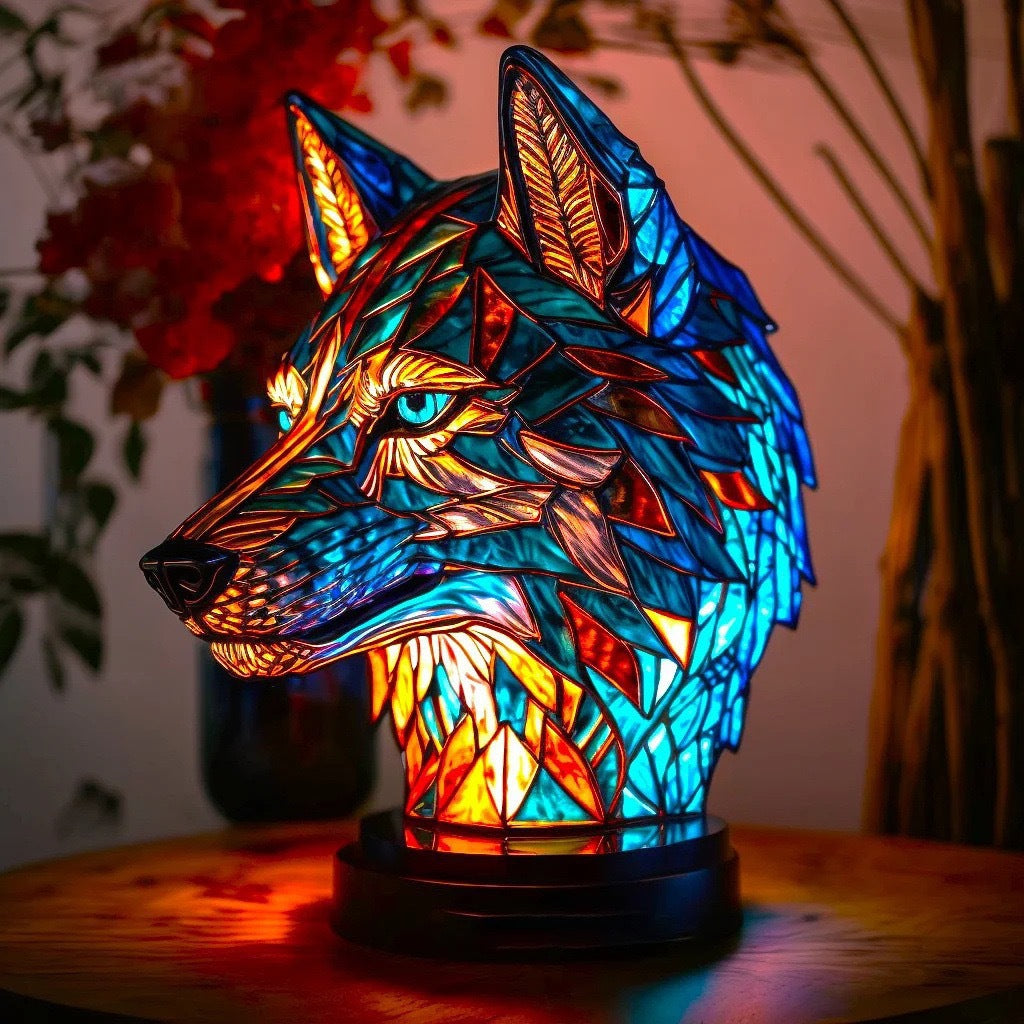 Blaze | Magical Wolf Lamp in Coloured Glass