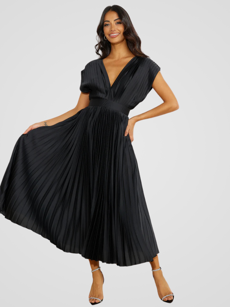 Amaya™ | Pleated Midi Dress with Romantic Elegance