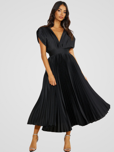 Amaya™ | Pleated Midi Dress with Romantic Elegance