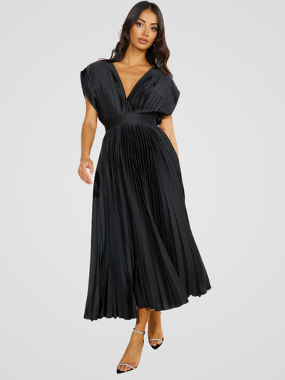 Amaya™ | Pleated Midi Dress with Romantic Elegance