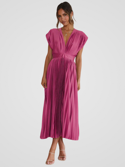 Amaya™ | Pleated Midi Dress with Romantic Elegance