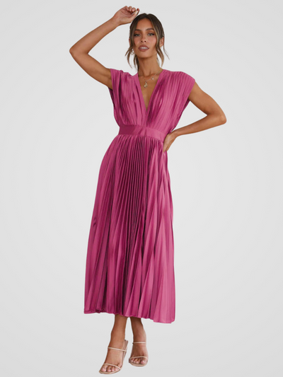 Amaya™ | Pleated Midi Dress with Romantic Elegance