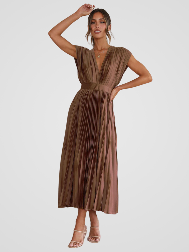 Amaya™ | Pleated Midi Dress with Romantic Elegance