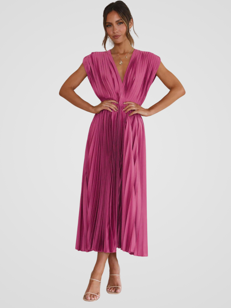 Amaya™ | Pleated Midi Dress with Romantic Elegance