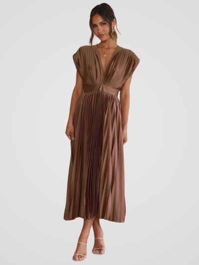 Amaya™ | Pleated Midi Dress with Romantic Elegance