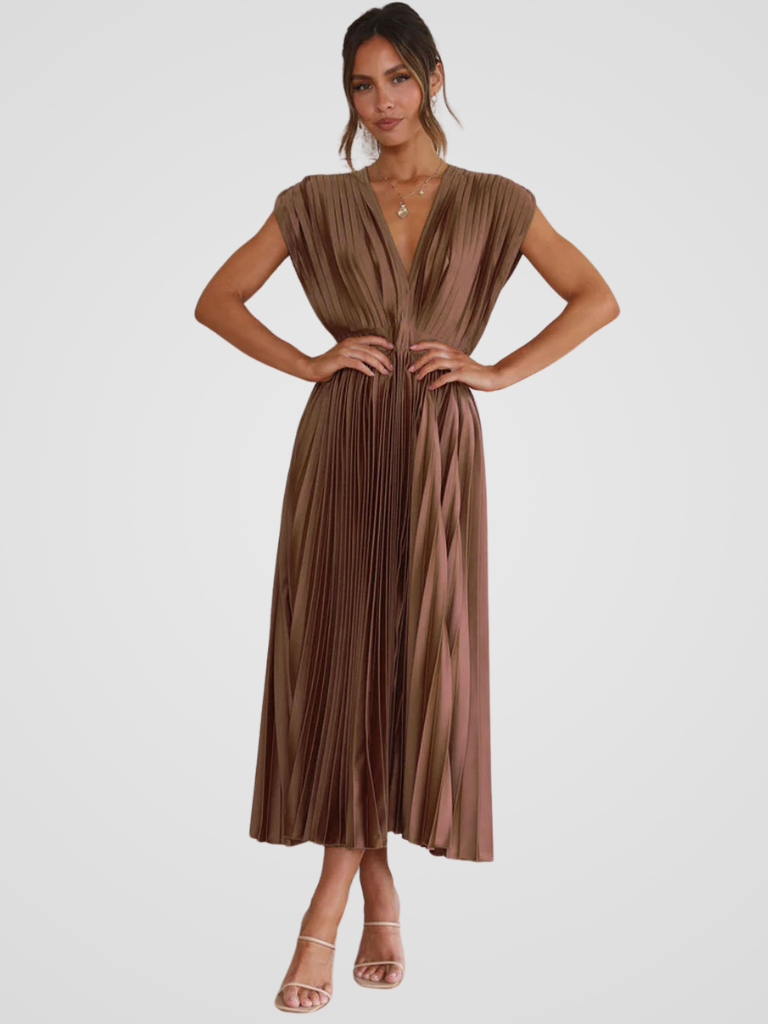 Amaya™ | Pleated Midi Dress with Romantic Elegance
