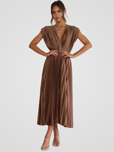 Amaya™ | Pleated Midi Dress with Romantic Elegance