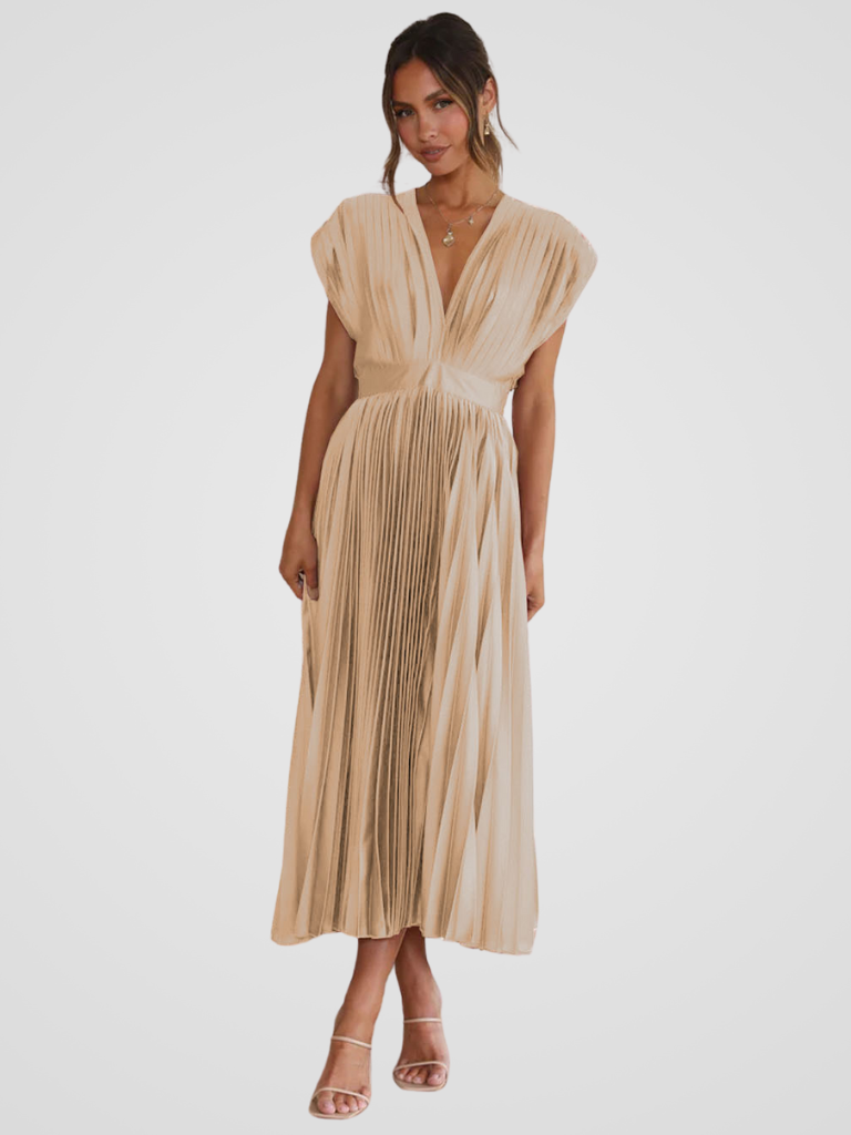 Amaya™ | Pleated Midi Dress with Romantic Elegance