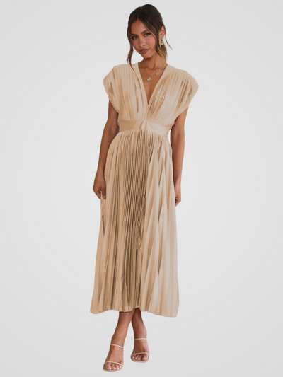 Amaya™ | Pleated Midi Dress with Romantic Elegance