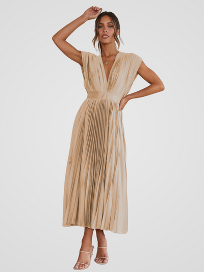 Amaya™ | Pleated Midi Dress with Romantic Elegance